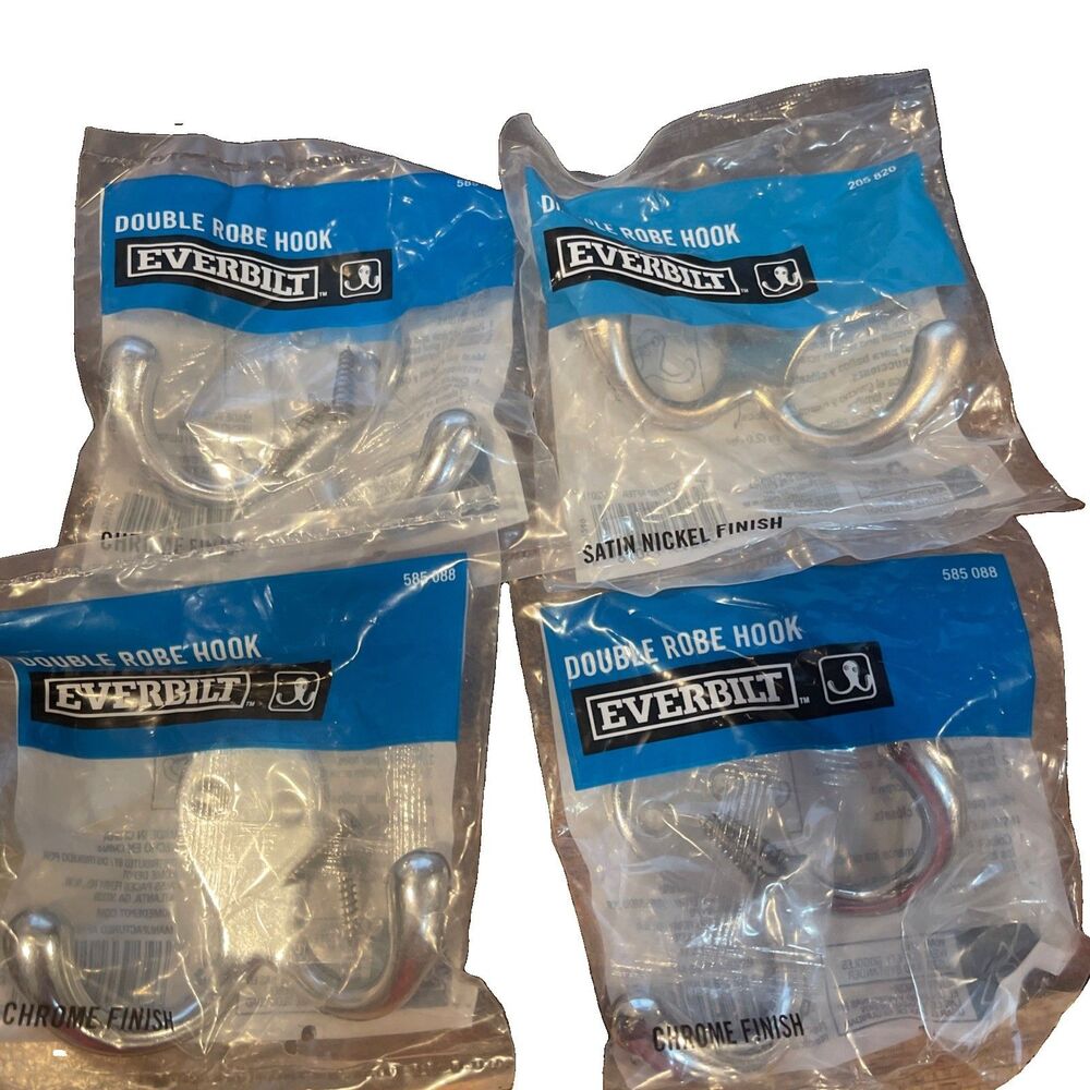 Everbilt Double Robe Hooks Lot of 4 Chrome Satin Nickel 585 088/205 820 New